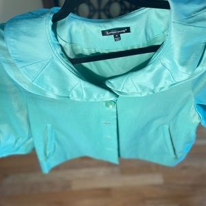 Samuel Dong Evening Jacket Women's m Spring Green Button - Pockets Ruffled Neck